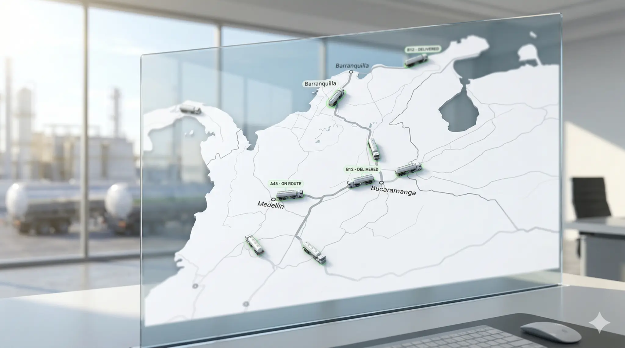 Mapa holográfico de rutas de flota